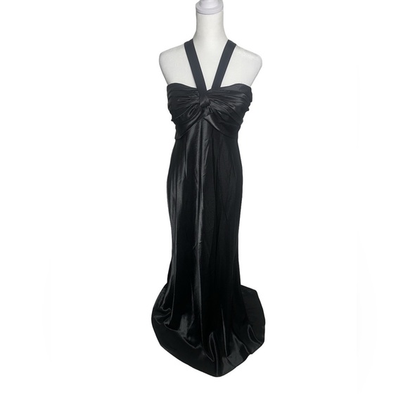 VTG 90 Y2K Prom Dress Black Whimsigoth Glam Vamp Satiny Slinky Sexy Maxi Gown 12 - Picture 1 of 6